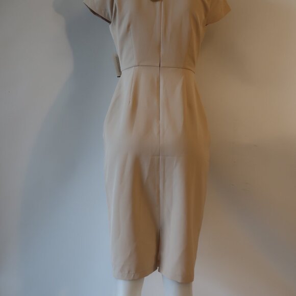 NWT Womens Alexia Admor Cream Neutral Tie Neck Sheath Dress 2 - Picture 14 of 14